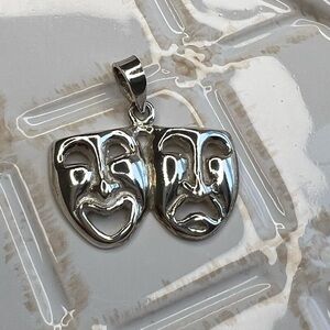 Vintage Comedy Tragedy Masks Pendant NOS 925 Sterling Silver